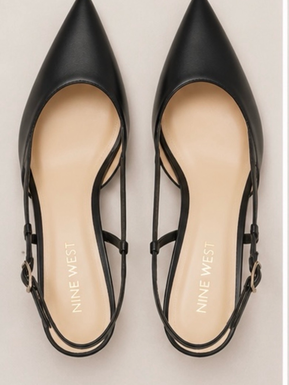 Nine West Black Pointed Slingback Flats with Buckle Strap